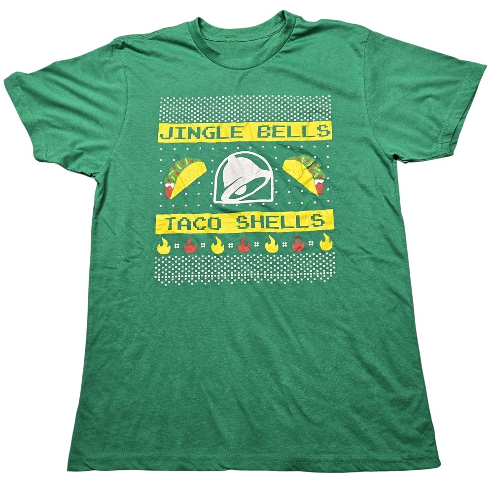 Taco Bell Shirt Mens L Green Jingle Bells Taco‎ Shells Logo Graphic Crewneck